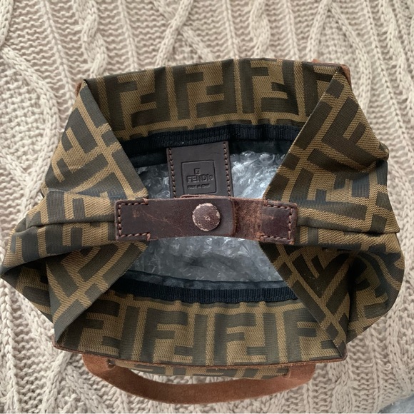 FENDI ZUCCA VINTAGE FOLDABLE NYLON/LEATHER MONOGRAM TOTE/ HANDBAG “DOUBLE F’S” - Picture 8 of 16